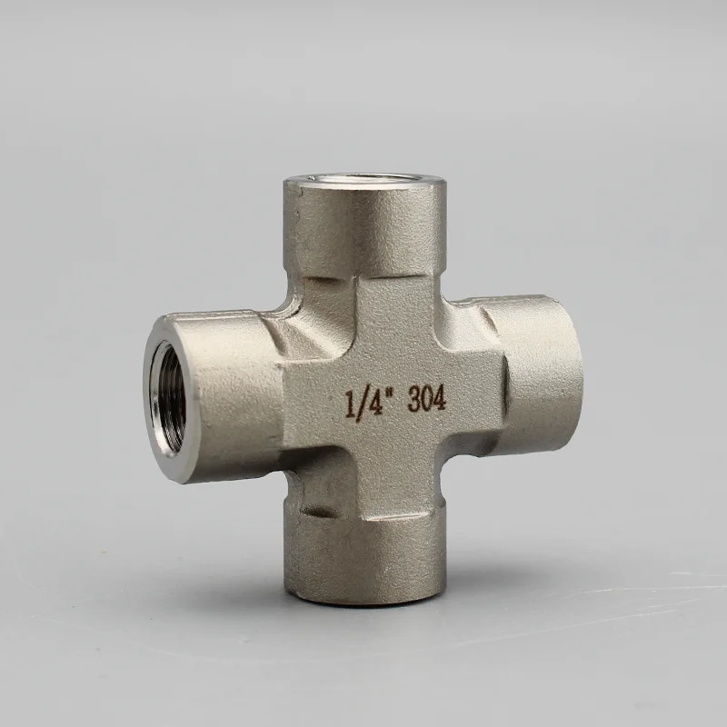 304 Stainless Steel Female Crosses Pipe Fittings 4 Way Connector Thread BSPT 1/4