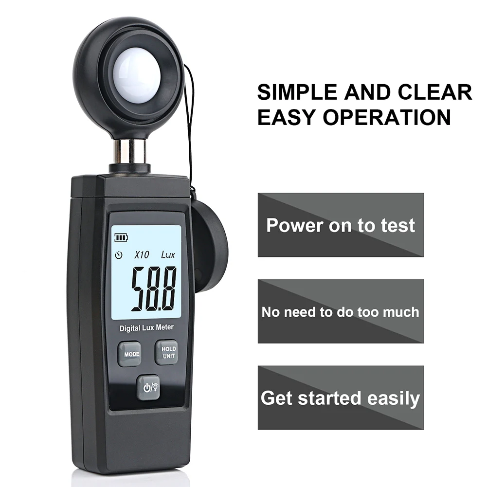 Digital Mini Lux Meter LCD Display Handheld Illuminometer 0-200000 Lux Light Meter High Accuracy Lux/FC Measure Tester