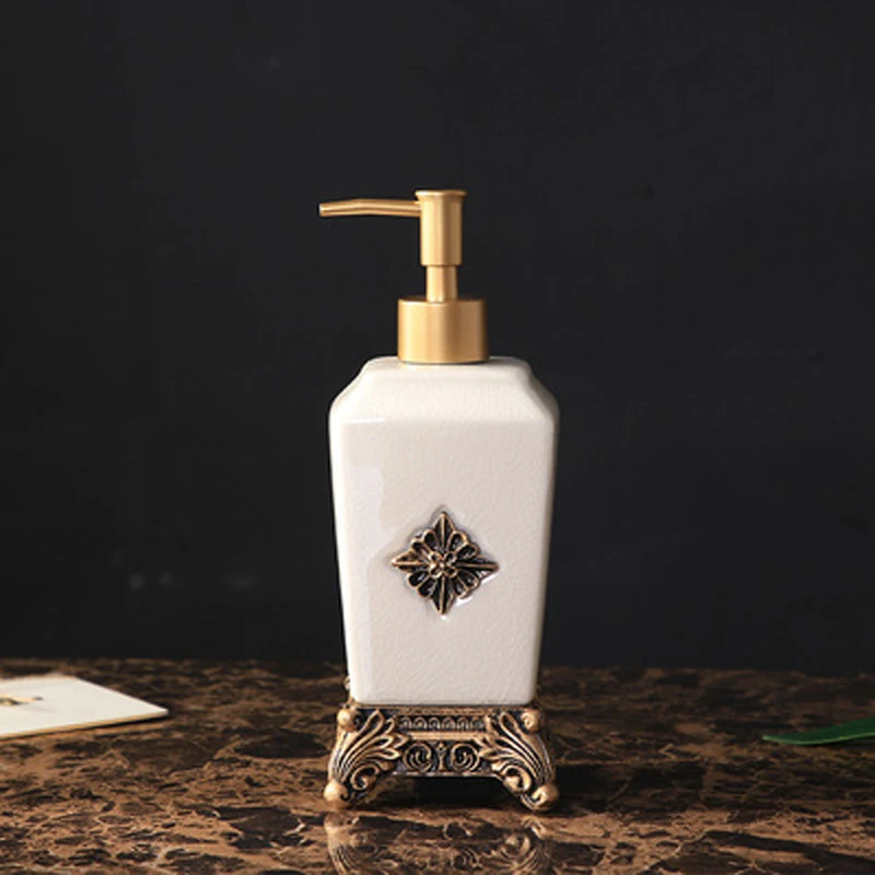 

European Luxury Ceramic Lotion Bottle Hand Sanitizer Hotel Home Toothbrush Holder Mouth Cup Soap Dish Bathroom Accessorie