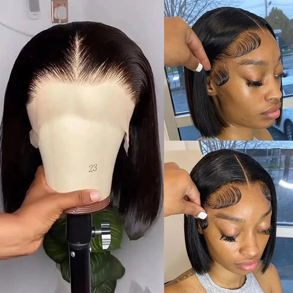 

Короткий парик Боб Натуральный черный парик фронта шнурка 13x4 Hd Парик фронтальной части шнурка Прямые парики для женщин Готов к ношению Вечеринка Ежедневное использование