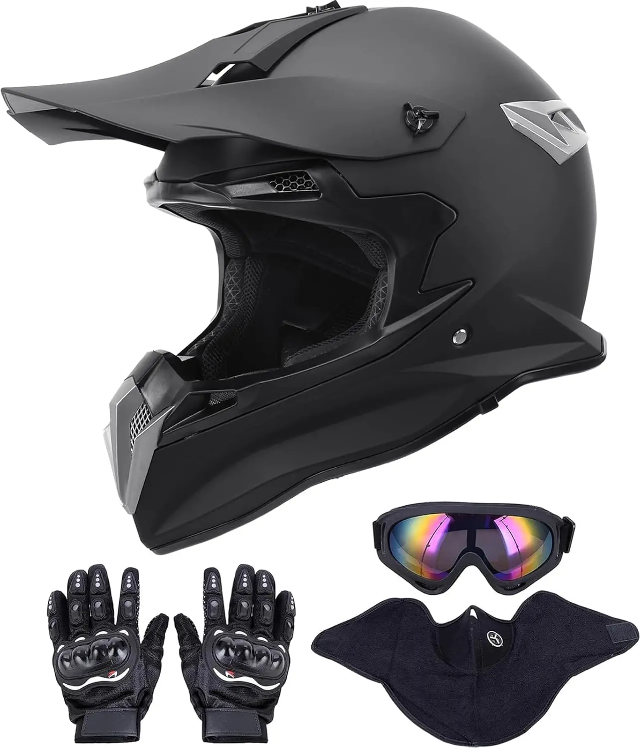 

Motocross Full Face Helmet Adult Dirt Bike UTV Off-Road Helmet Goggles Gloves and Face Mask Matte Black Motorcycle Accessories