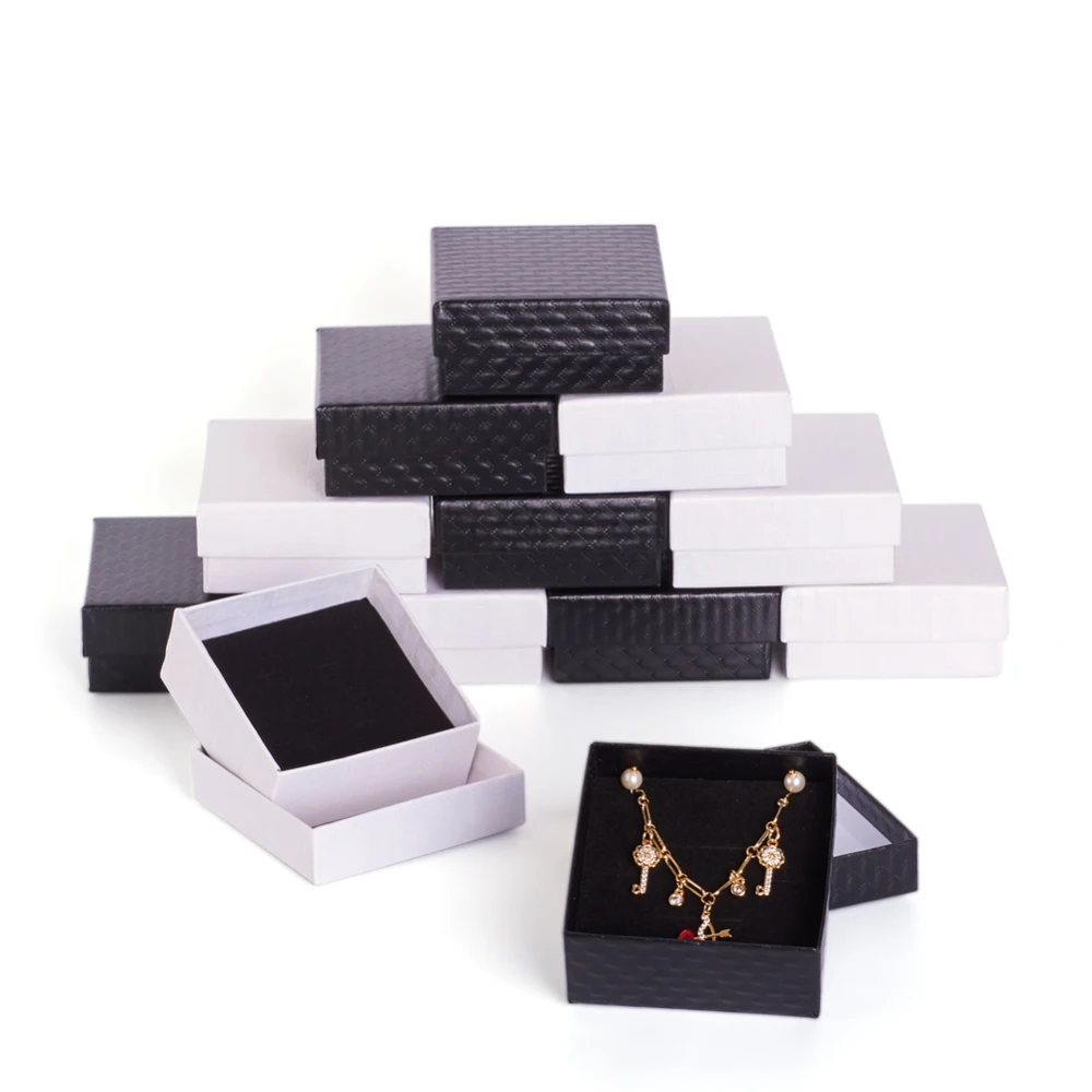 12pcs Cardboard Jewelry Boxes for Pendant & Earring & Ring with Sponge Inside Square Red Black White 7.5x7.5x3.5cm