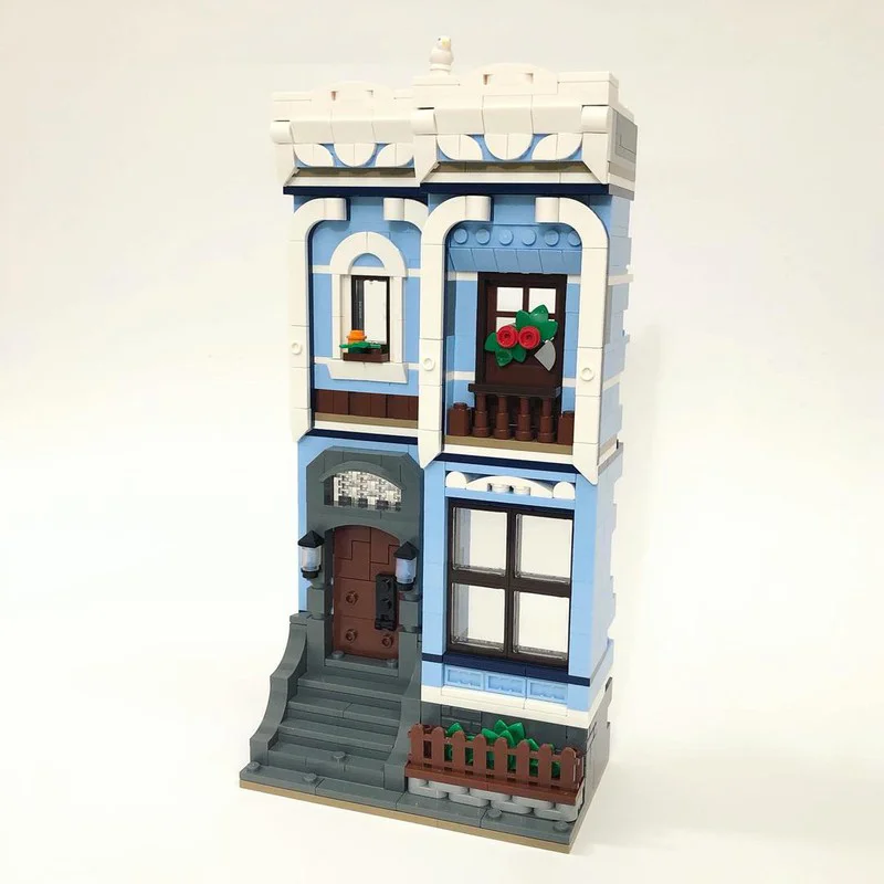 564pcs MOC Blue Townhouse Facade alternate Modulared Model Building blocks toy Assemble Christmas gift DIY creative idea Kids