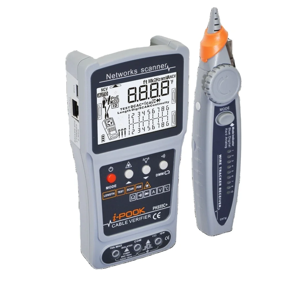 

Handheld line finder LCD i-pook PK655C+ multifunction wire tracker electronic network measuring Instrument cable tester