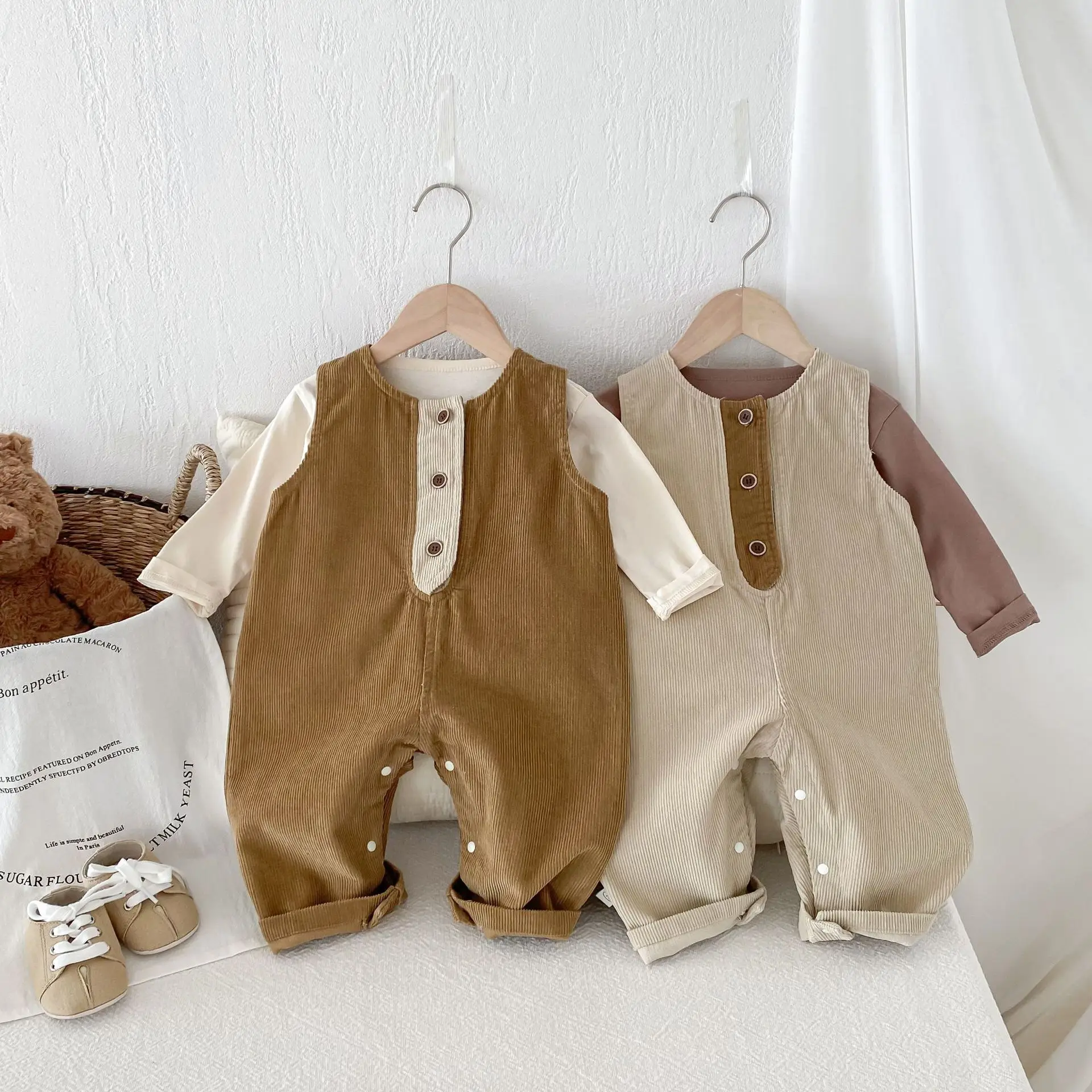 MILANCEL 2024 Autumn Baby Rompers 0-4Y Infant Fashion Simple Sleeveless Jumpsuit Children\'s Outdoor Trousers Baby Clothing