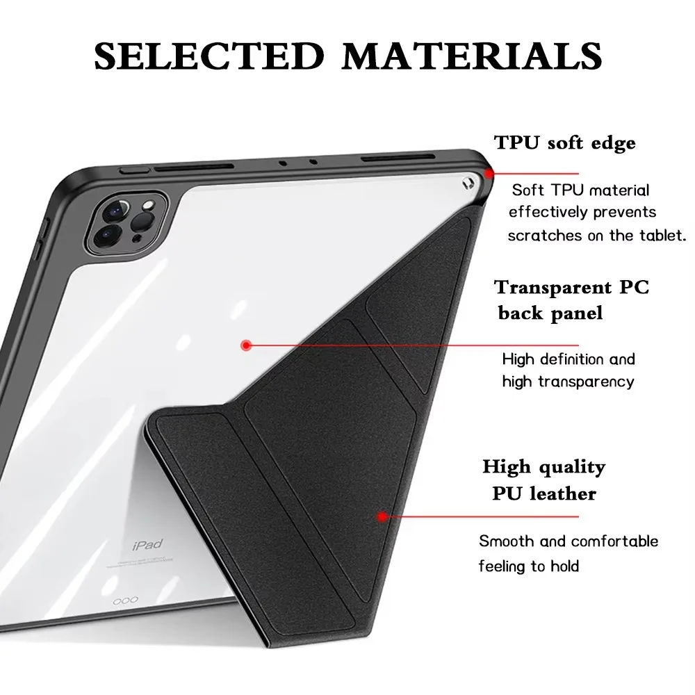 For 2018-2026 iPad Case Air 11/13 M2 Pro 11/13 M4 for iPad Air 4 Air 5 Pro 11/12.9 iPad 6/7/8/9/10th Acrylic Clear Y-Fold Stand