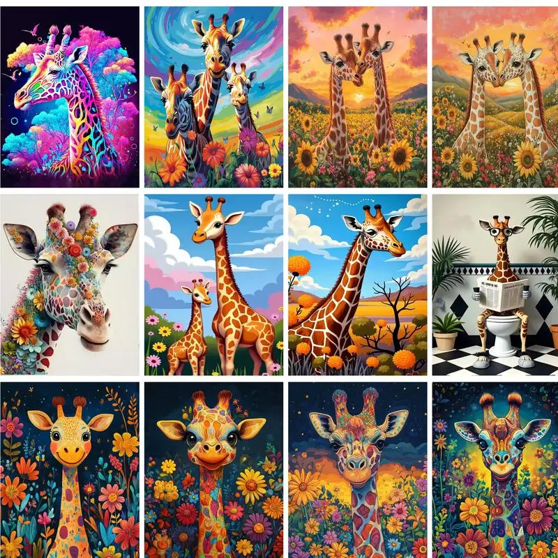 

GATYZTORY Oil Painting By Numbers Handicraft Colorful Giraffe Animals Painting Numbers Artwork For Adults Gift Picture Paint Hom