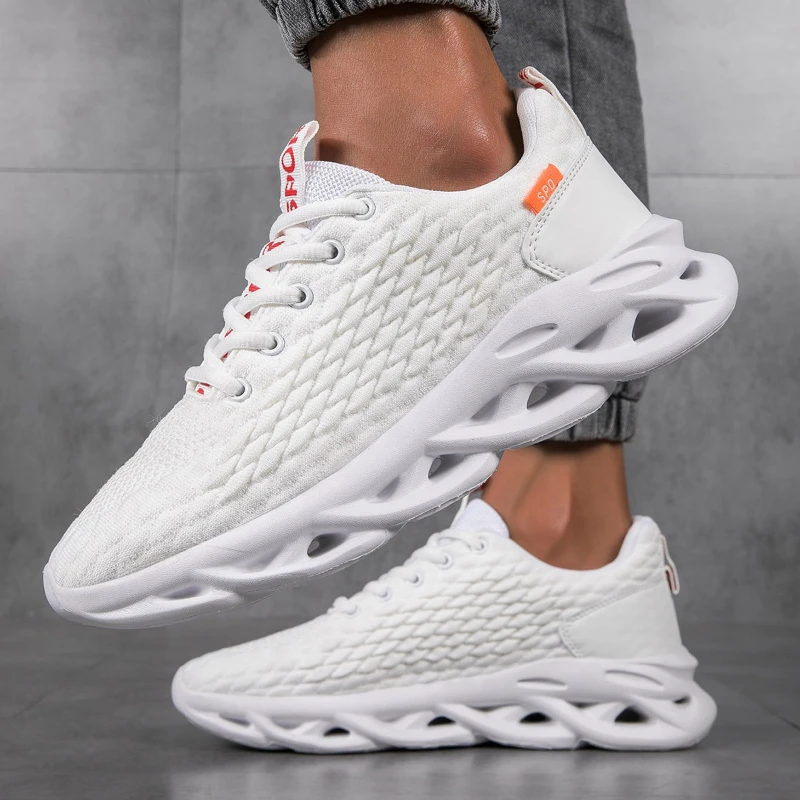 

Летние мужские кроссовки высокого качества, повседневные спортивные теннисные туфли, однотонные дышащие уличные кроссовки на шнуровке для бега