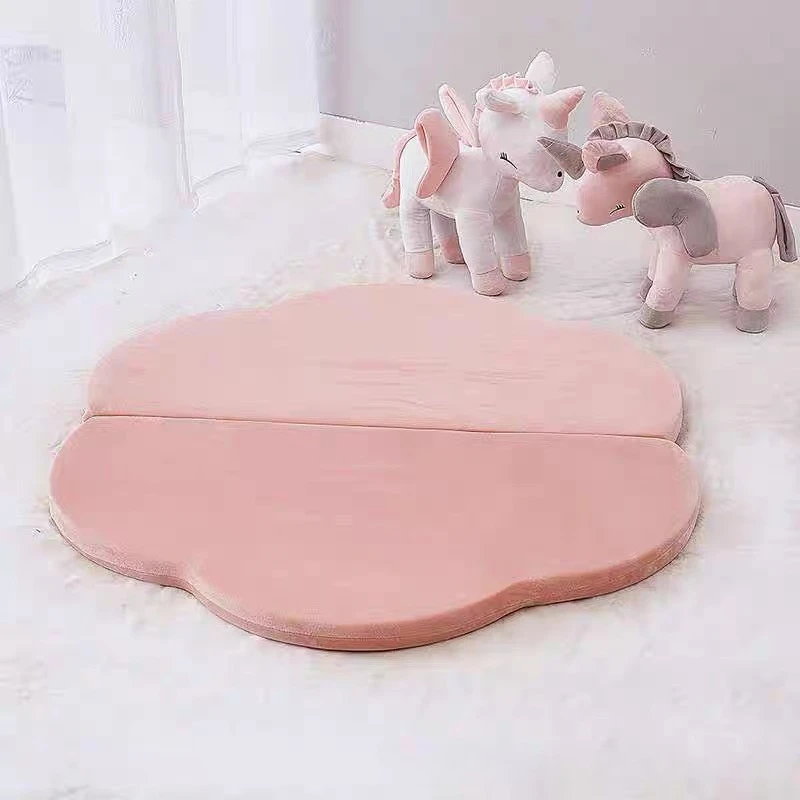 Ins Petal Solid Color Rug Multi Functional Foldable Anti-Slip Sponge Mat Soft Washable Removable Cover Carpet Bedroom Study Home