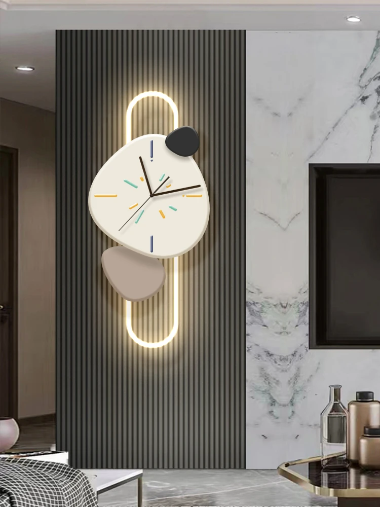 Living room decoration painting with clock background wall grille creative clock wall lamp light luxury restaurant luminous pain