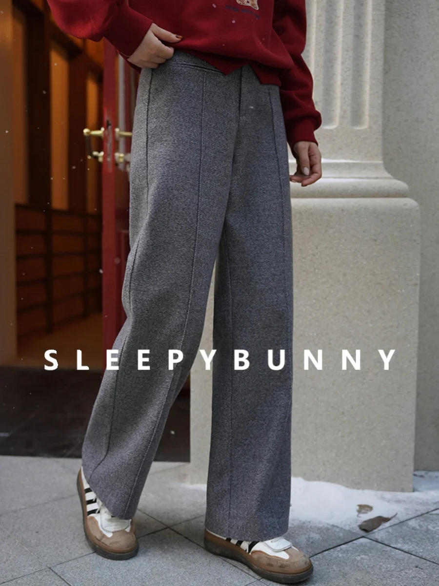 Wool Wide Leg Pants High Waist Straight Trousers for Women Winter French Tailored Bottoms Casual Chic Commuter Versatile Outfit