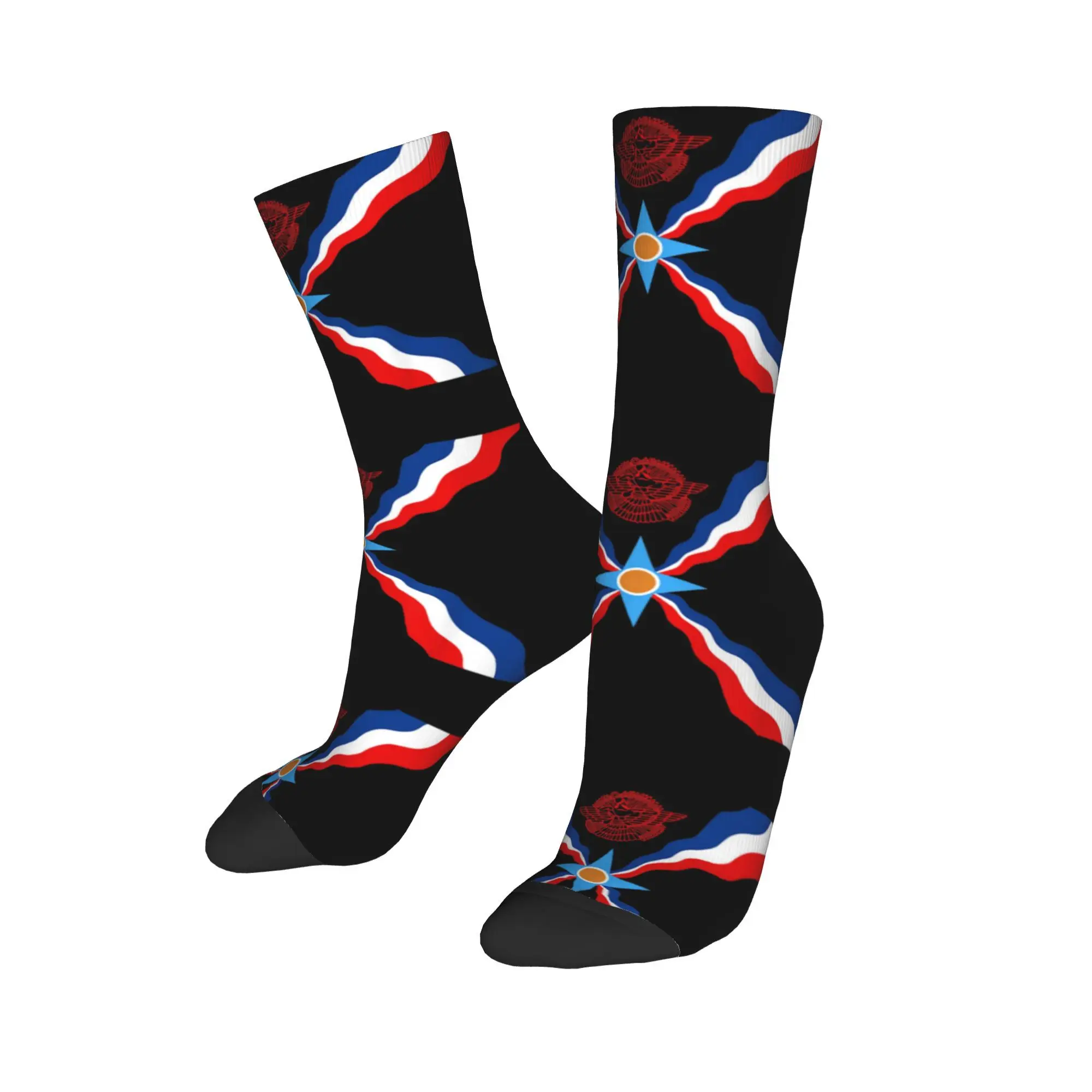 

Custom Syria Cute Printing Syriac Suryoyo Flag Logo Socks for Women Men Stretch Summer Autumn Winter Aramean Assyria Crew Socks