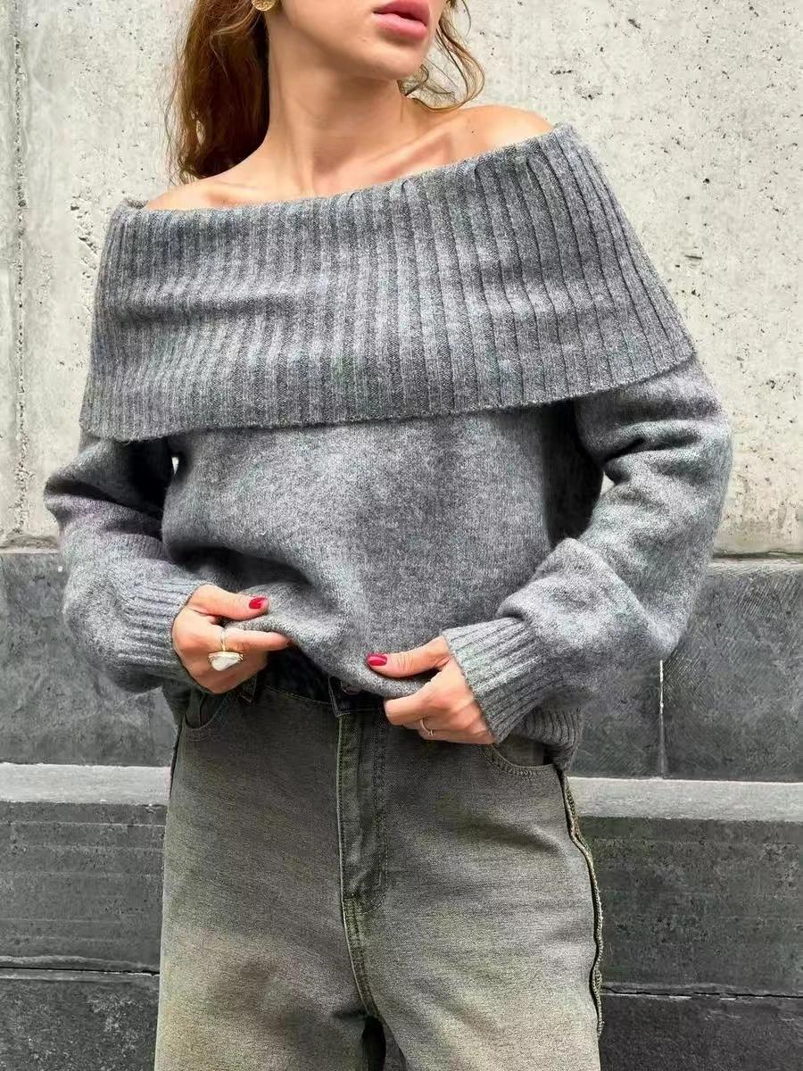

Sexy Off-oulder Knitted Sweater Warm Loose Fit Long Sve Pure Color Commute Sle Autumn Winter New Arrival Women's Faion