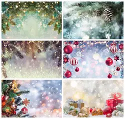 Laeacco Christmas Photography Backdrops Light Bokeh Snow Pine Branch Photo Backgrounds New Year Party Photophone Photo Studio