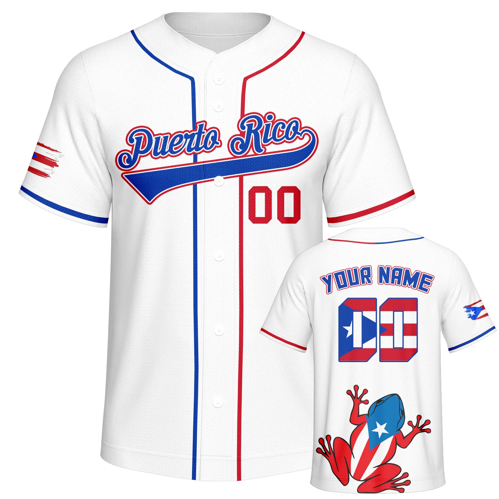 Men's Custom Puerto Rico Baseball Jersey Personalized Name Number Puerto Rican Flag Button Down Baseball Shirt Team Uniform