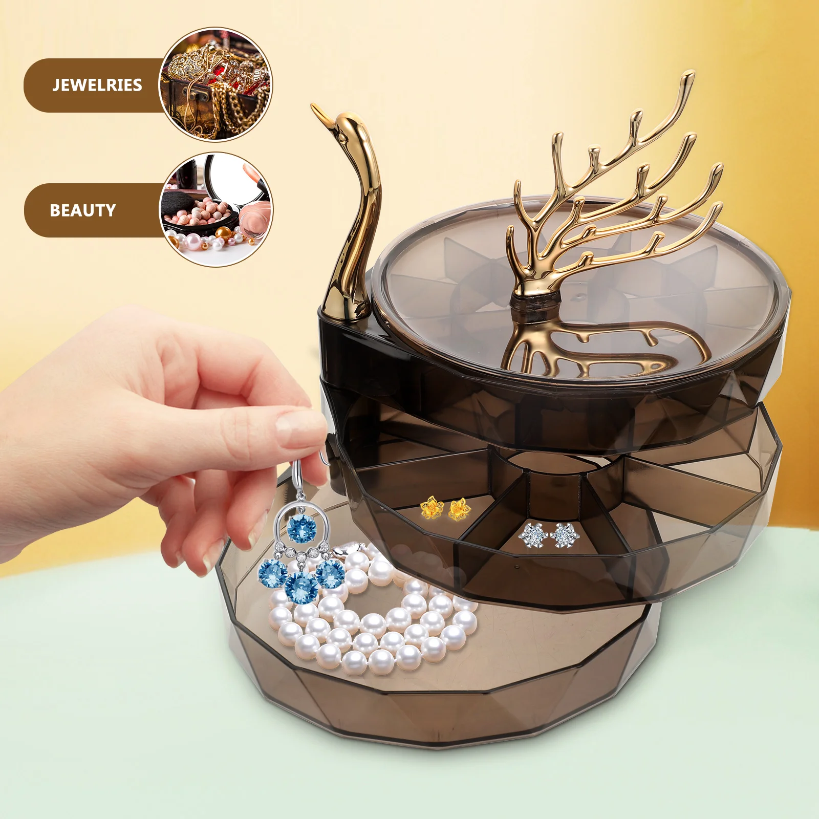 

1pcs Jewelry Case Household Storage Organizer Earrings Necklaces Bangle Ring Display Desktop Gift Box Valentine's Day Mother's