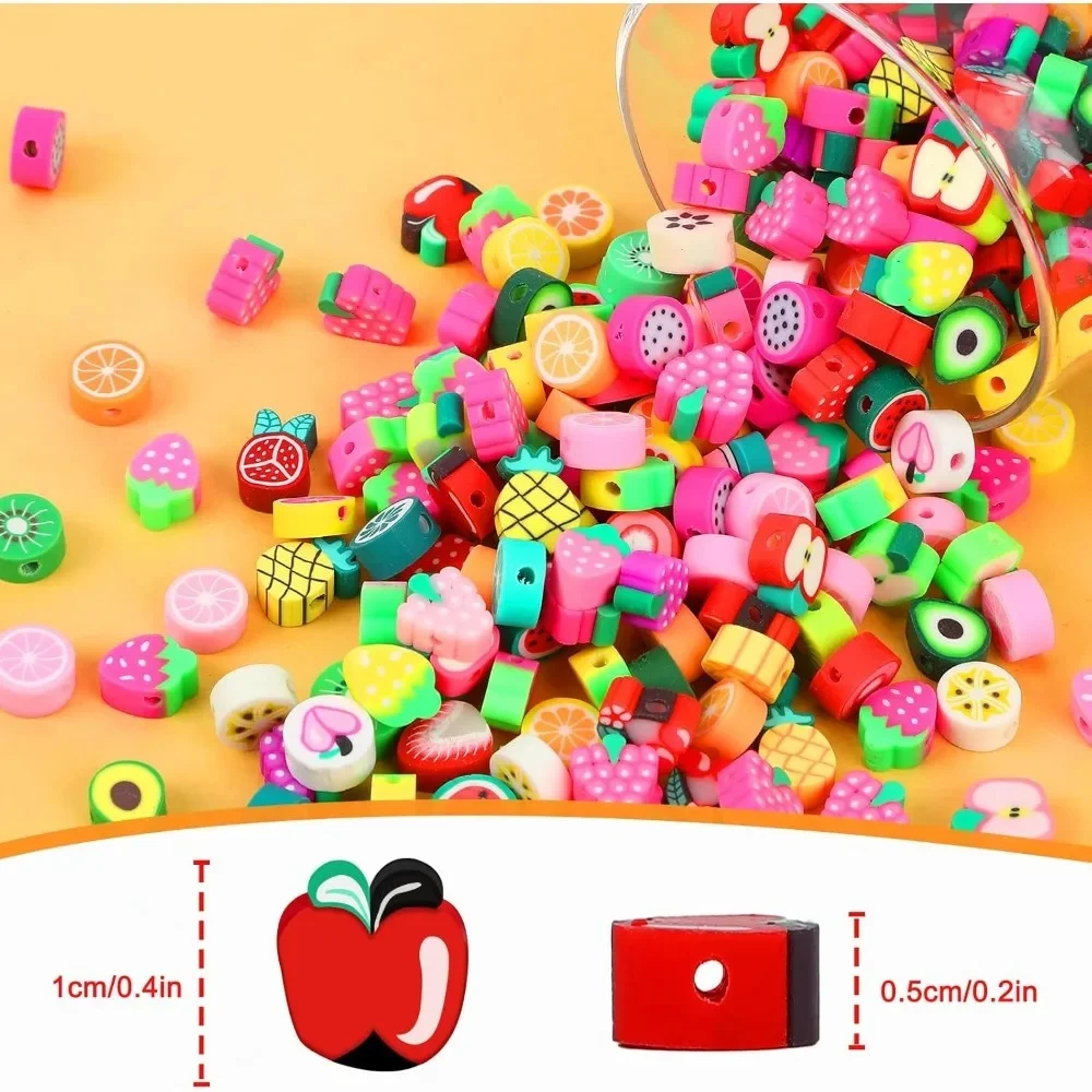 30/60/120 Pcs Fruits Polymer Clay Beads Spacer Beads for Jewelry Making DIY Bracelet Necklace Accessories Craft Party Supplies