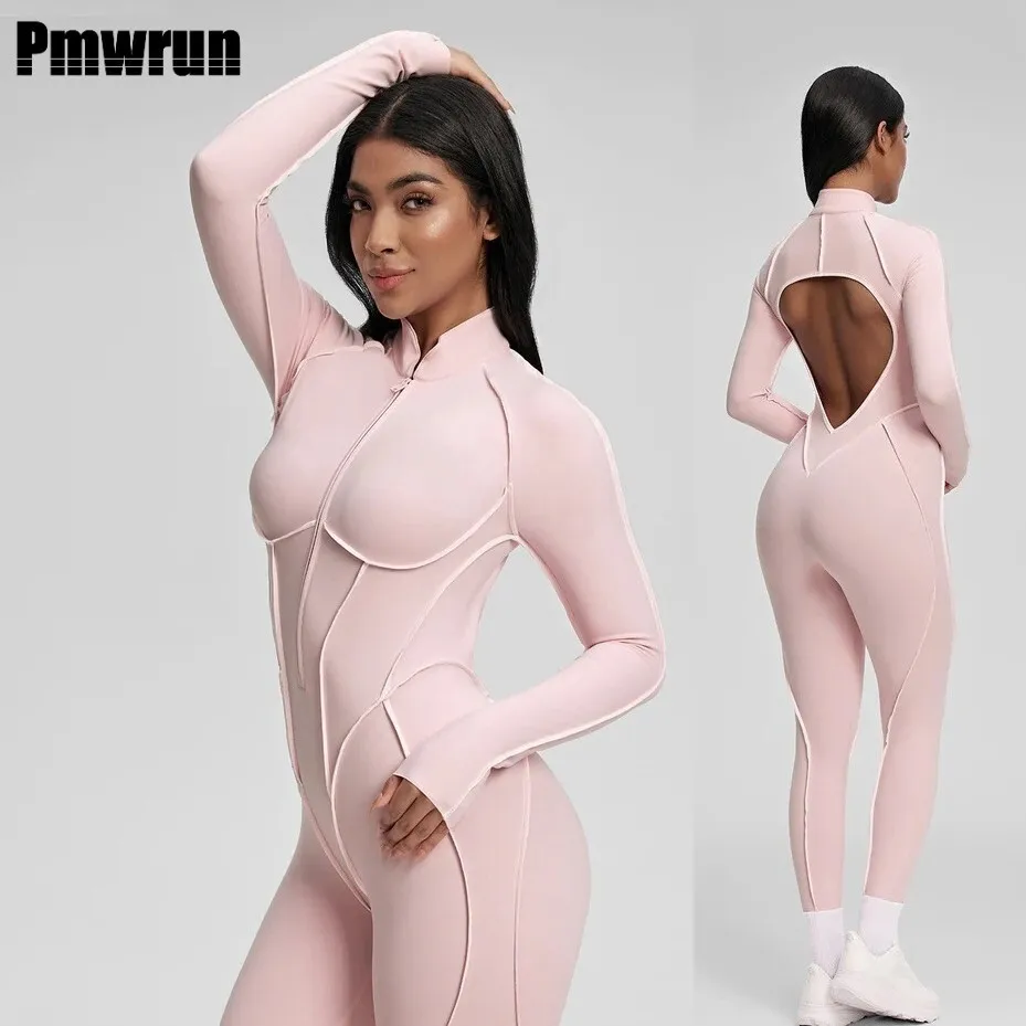 

Seamless Yoga Jumpsuits Sports Fitness Peach Hip Slim Breathable Zipper One-piece Summer Workout Clothing Gym Bodysuit For Women