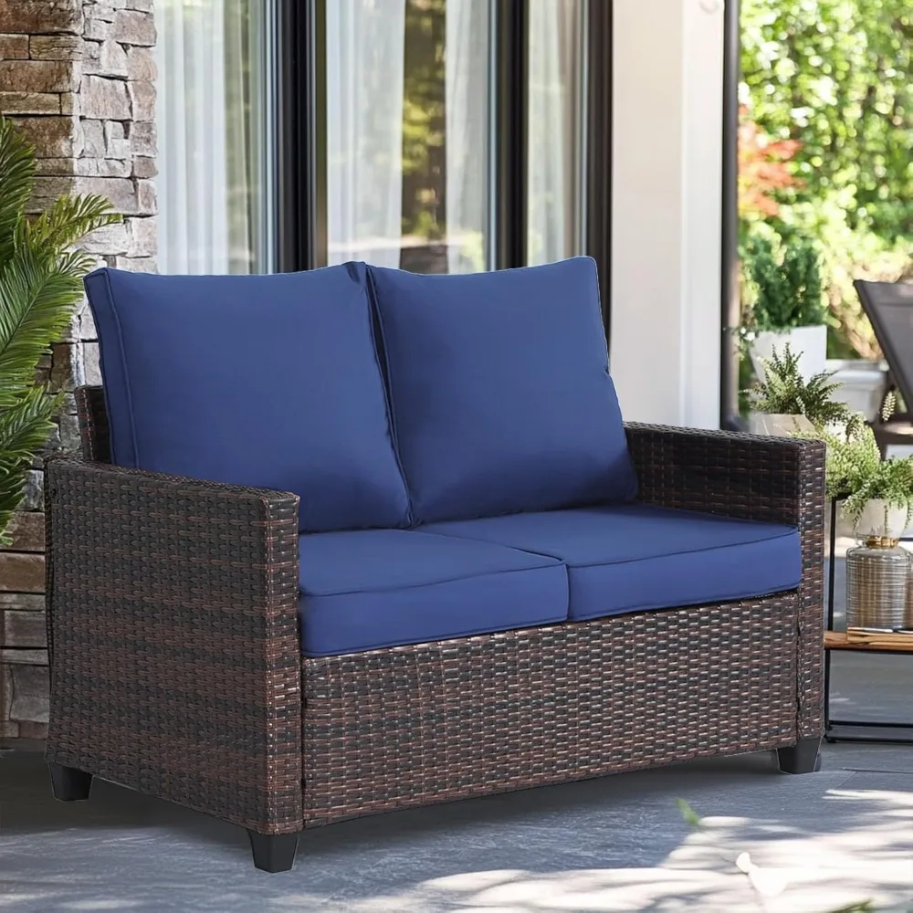 

Patio Loveseat,All-Weather Wicker Loveseat with Cushions – Rattan Outdoor 2 Person Sofa Furniture for Garden,Balcony