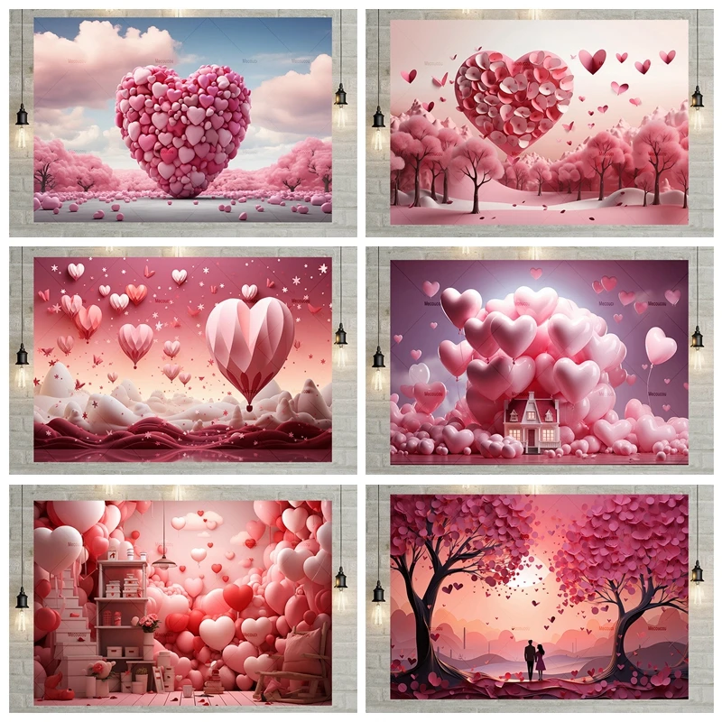 

Valentine's Day Red Heart Backdrops Photography February 14 Lover Anniversary Portrait Photographic Background For Photo Studio