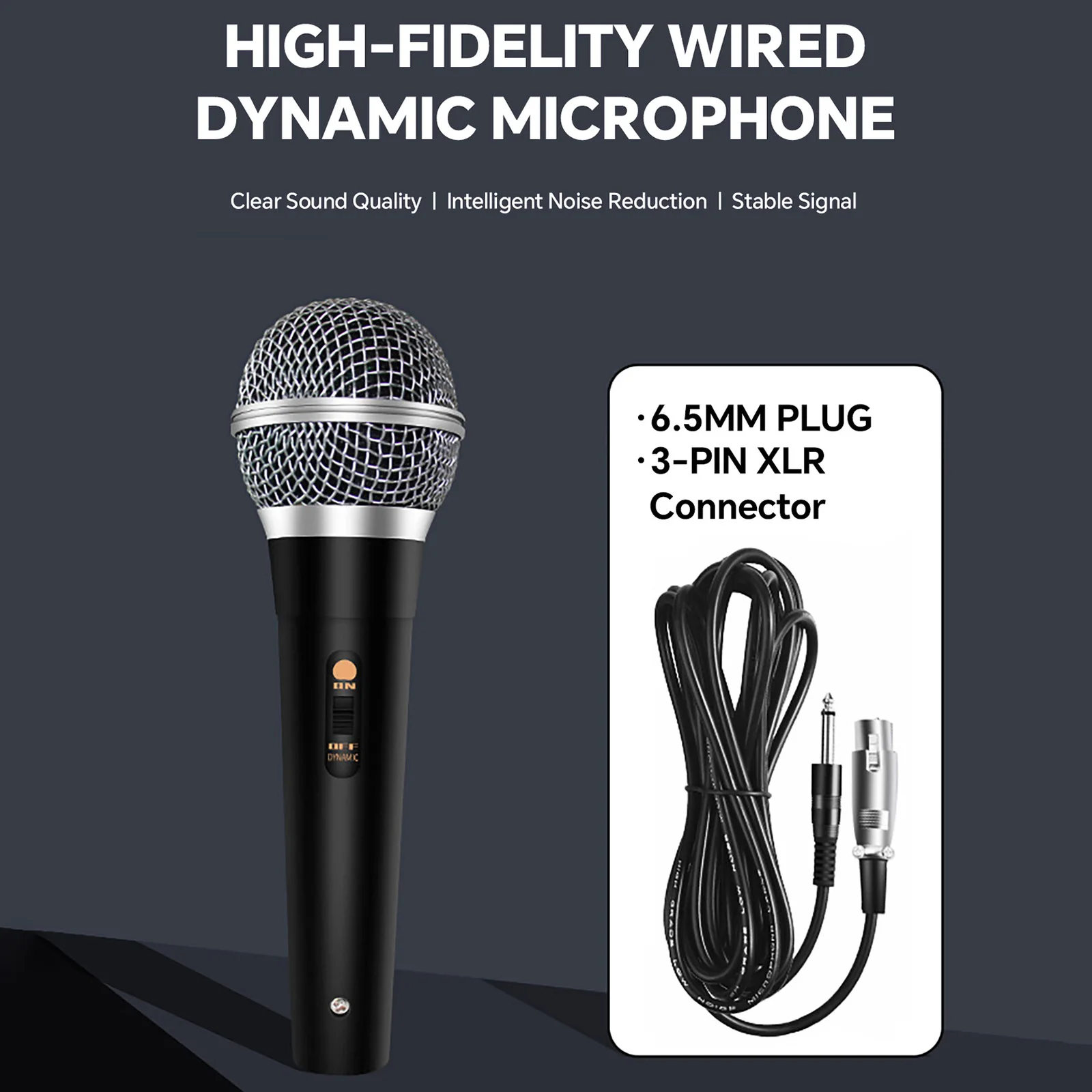 Handheld Wired Dynamic Mic Microphone Cardioid Pickup Pattern with on and Off Switch 300cm Cord for Singing Vocal Sturdy