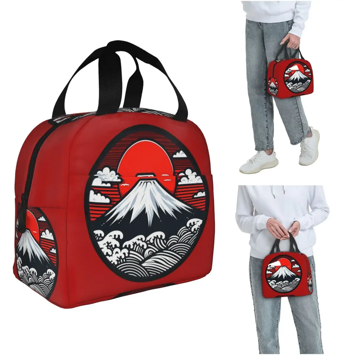 

Mount Fuji And The Great Wave Off Kanagawa Insulated Lunch Bag for Women Children Portable Food Boxes Thermal Lunch Box Tote