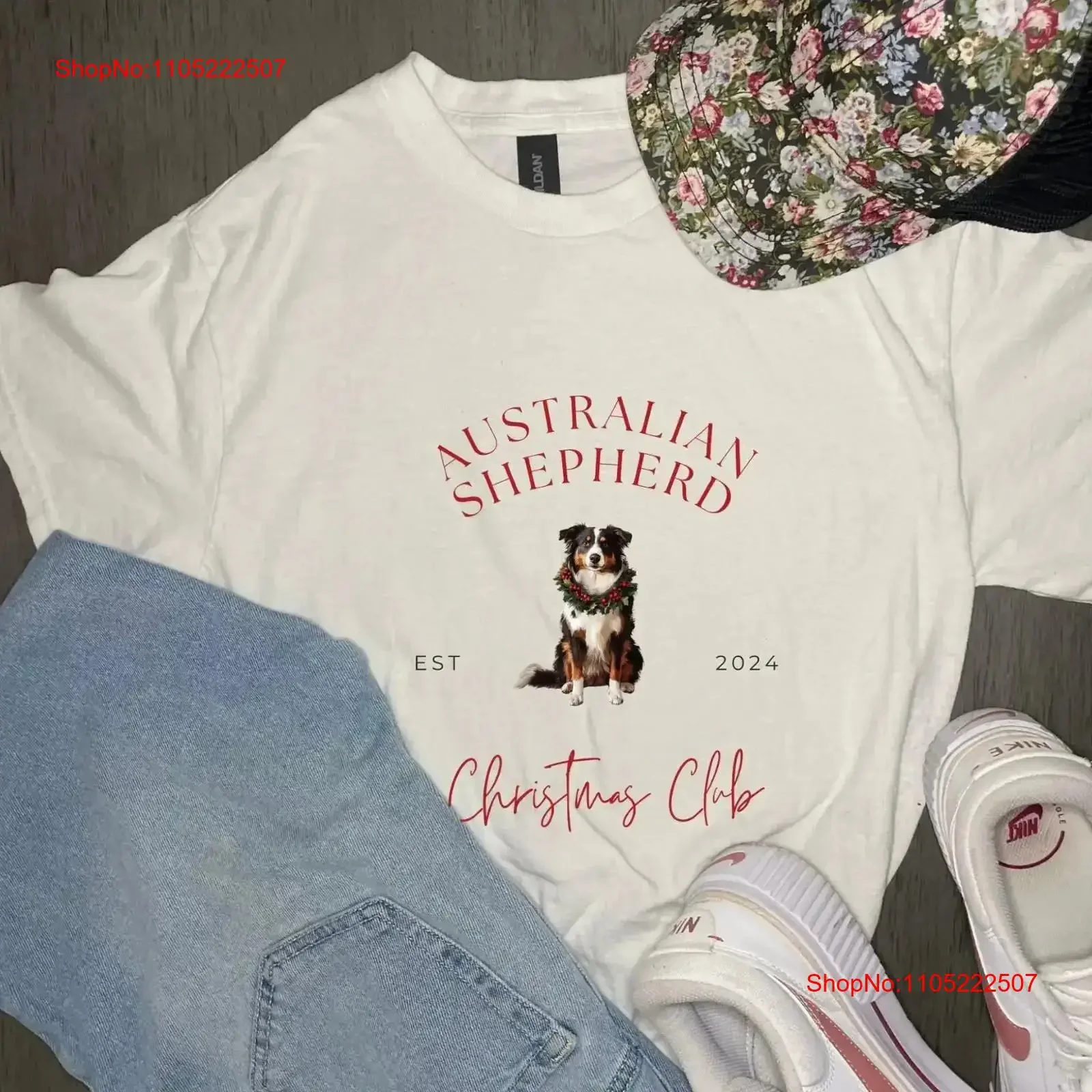 

Australian Shepherd Christmas T Shirt Aussie Dog Lover Holiday Cute 2024 Heavy Cotton White vintage Washed Casual Versatile