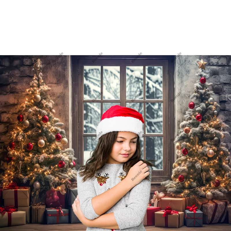 Beenle Christmas Photography Background Winter Xmas Tree Fireplace Gifts Family Party Decor Baby Portrait Backdrop Photo Studio