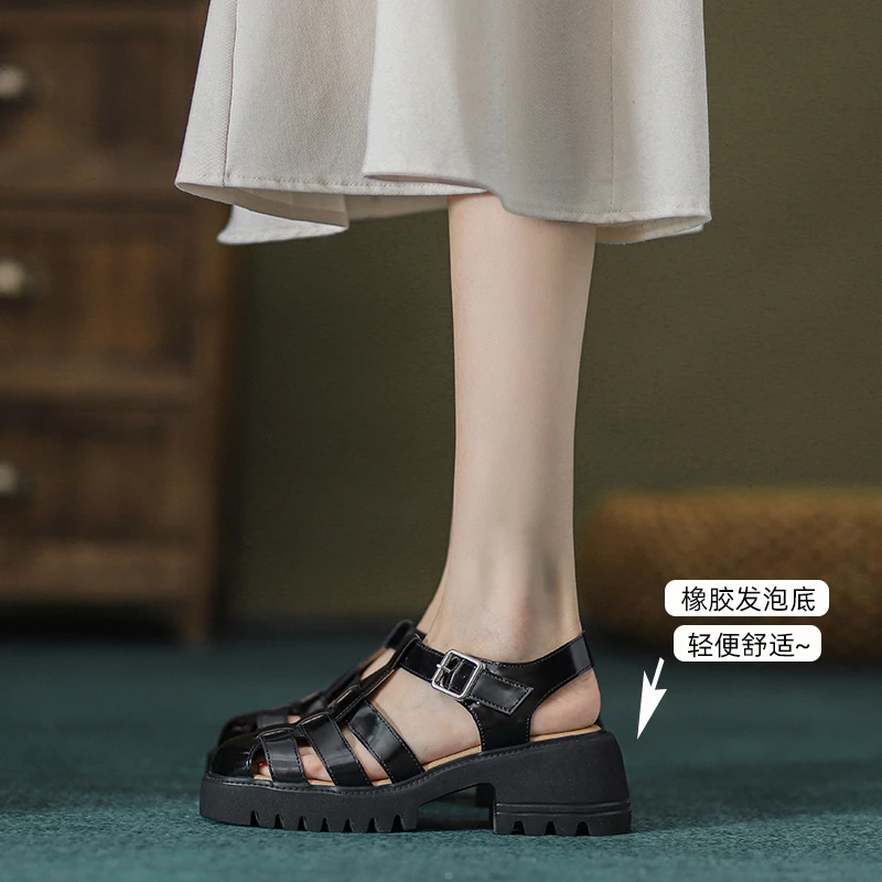 Women Sandals with Heels Summer Punk Height Increasing Sandal Motorcycle Gothic Woman Shoes Leather Black Platform Sandals Women