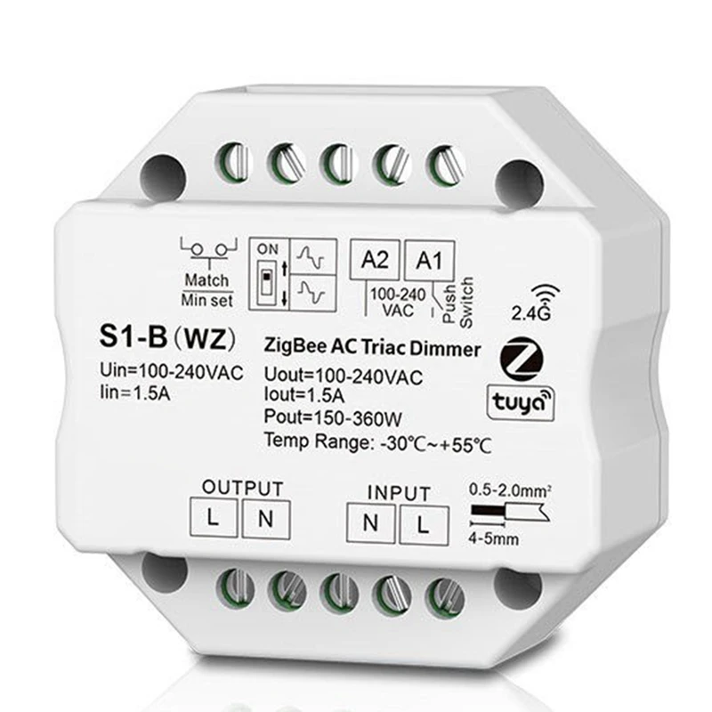 

S1-B Tuya Zigbee RF AC Triac Dimmer LED Controller Push Switch Control 110V 220V 230V Smart Life APP For Alexa Assistant