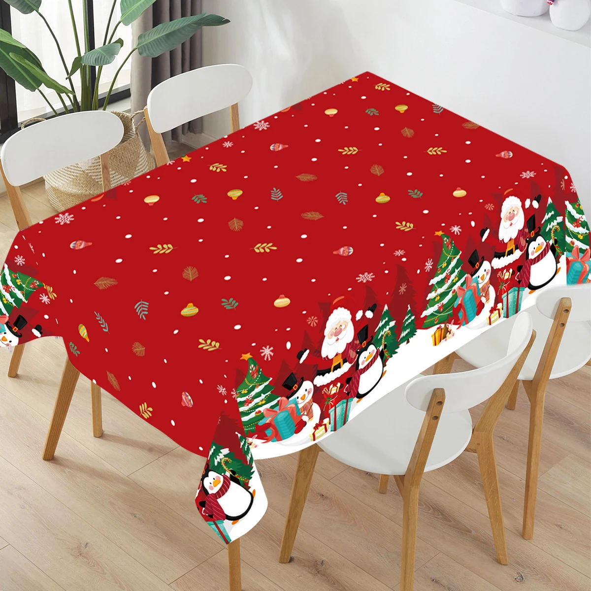 Snowflakes Santa Claus Pastic Tablecloth Navidad Natal Noel Snowman Table Cover Merry Christmas Decor For Home 2025 NewYear 2026