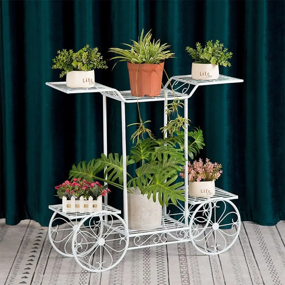 6 Pots Metal Plant Stand Shelf Multilayer Flower Pot Holder Rack Indoor Outdoor