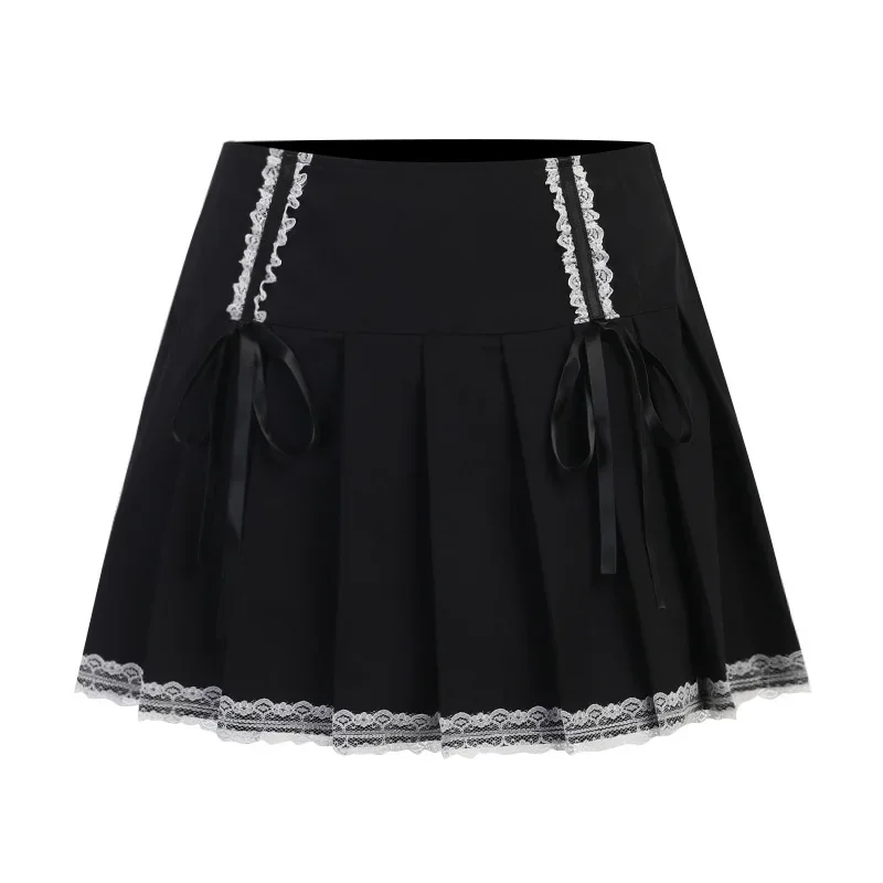 New Gothic Harajuku Rock Lace Cake Skirts BLACK Plaid Fashion Sweet Girl Punk Chain High Waist Mini Kawaii Short Skirts Girls