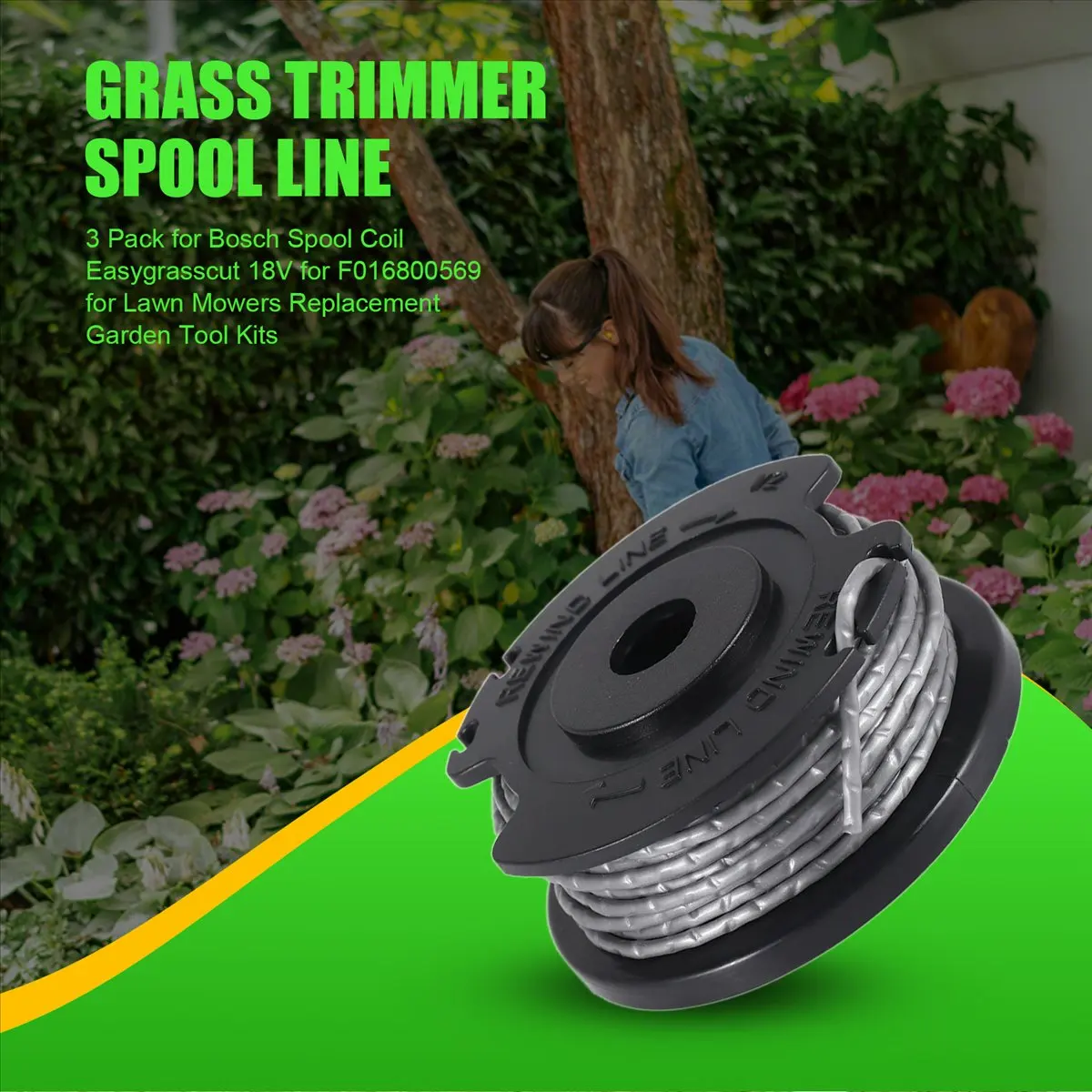 

(PQWN) Комплект из 3 катушек для триммеров Bosch Easygrasscut 18V и Easygrasscut 23 (F016800569) – Запасные части для газонокосилок, набор садовых инструментов