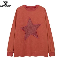 UPRAKF Star Embroidery Pullovers Street Style Hoodies Letter Printing Harajuku Oversized Hoodie Loose Clothing