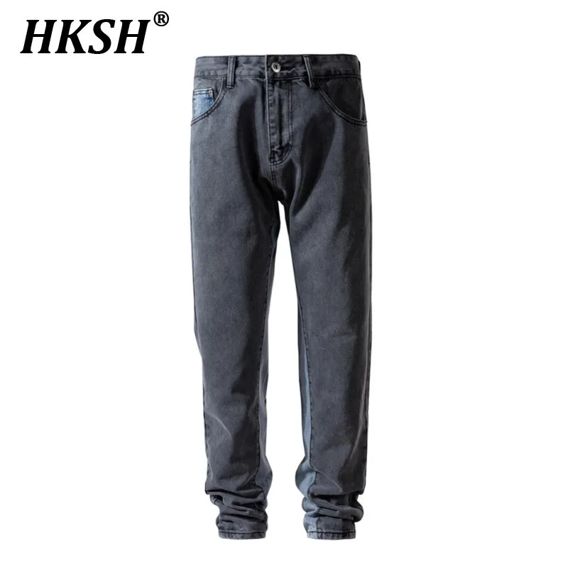 

HKSH Spring New Men's Tide Punk Jeans Chic Summer Hip Hop Color Contrast Spliced Pocket Denim Pants High Street Trend Ins HK4651
