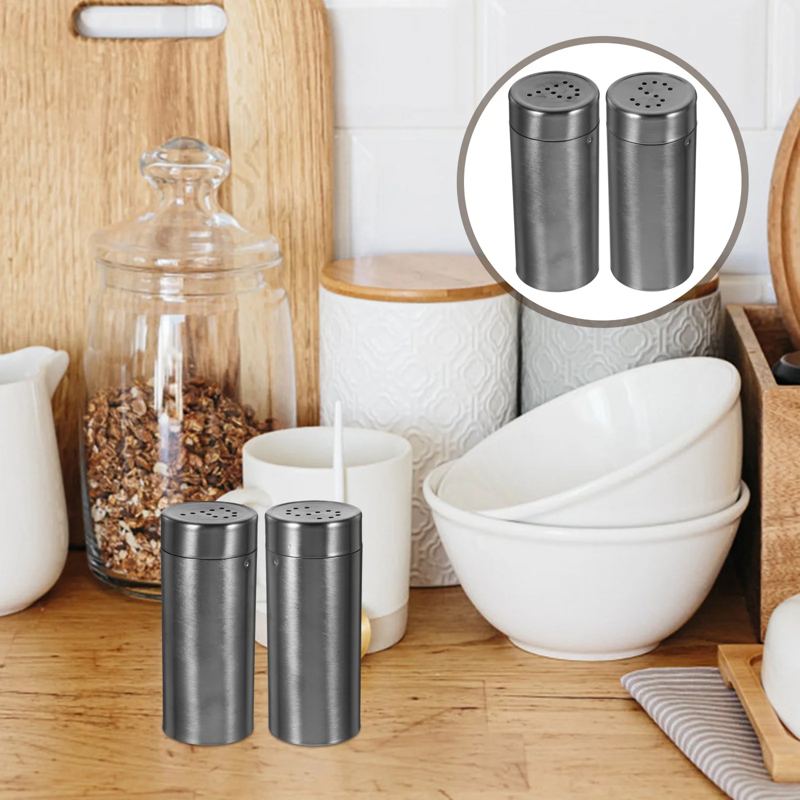 

2pcs Stainless Steel Pepper Shaker Salt Dispenser Reusable Condiment Jar Multipurpose Seasoning Bottle Spice Storage Shaking Jar