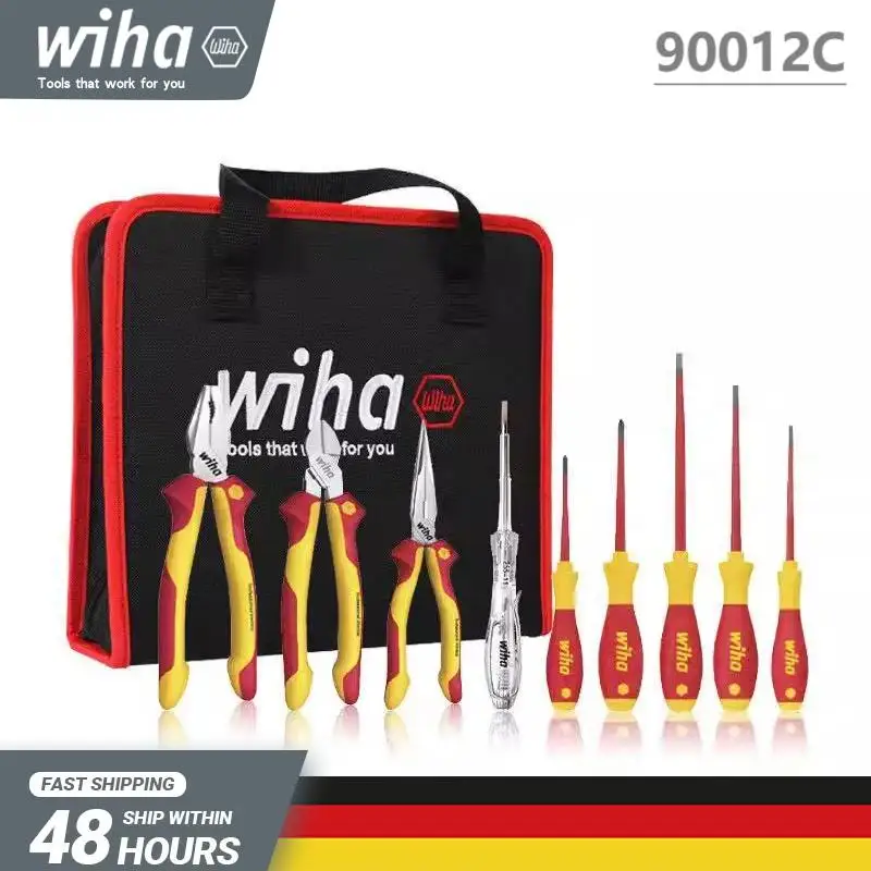 

Wiha 90012C Изолированные плоскогубцы для электрика, набор инструментов, стальная проволока, диагональные плоскогубцы с длинным носом, отвертка с сумкой