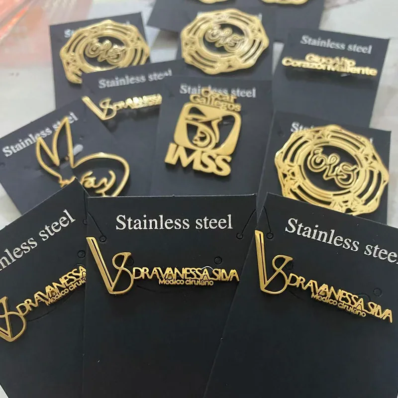 

Stainless Steel Custom Company Logo Breastpin Pin Badge Gold Pattern Picture Nameplate ID Tag Personalized Brooch Wholesale Gift