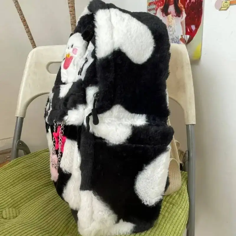 Zaino giapponese Kawaii carino soffice stella cartone animato colore a contrasto peluche cane donna zainetto Y2k zaini estetici ad alta capacità