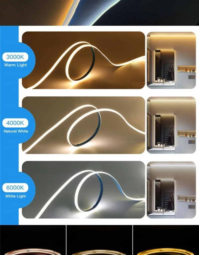 3mm Ultra Super Thin COB LED Strip Light 5M 12V 24V 384Led Fine Linear Flexible LED Strip Bar Tape For Room Decor Lights