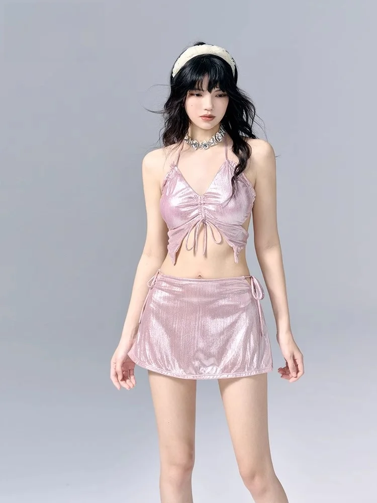 Breezeholiday Women's Tee-Piece Swimsuit Slimming Vaion Hot Spring Swimming Costume V-Neline Skirt Sle Bikini