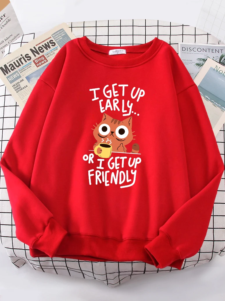 I Get Up Are Lazy Cute Cat Women Hoodies Harajuku Crewneck Hoodie Fashion Oversize Hoody Casual Comfortable Female Tracksuit