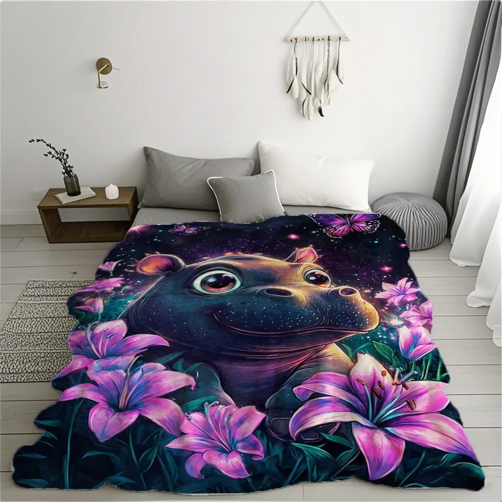 A Cute Hippo Print Flannel Blanket, Soft and Warm, Suitable for Sofas, Beds, or Travel - a Versatile Gift Blanket
