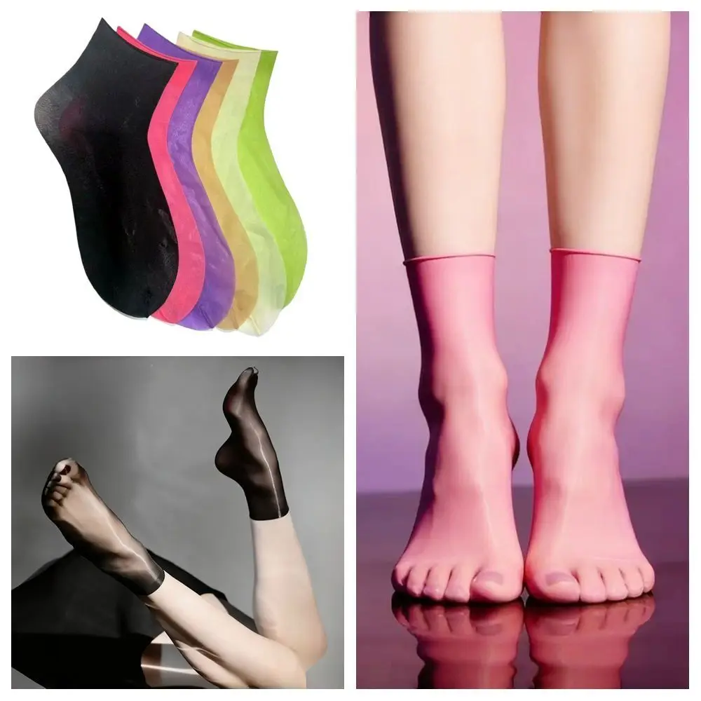High Elastic Satin Shiny Oil Glossy Socks Solid Color Ultrathin Costume Party Socks Breathable Oil Shiny Stretchy Socks