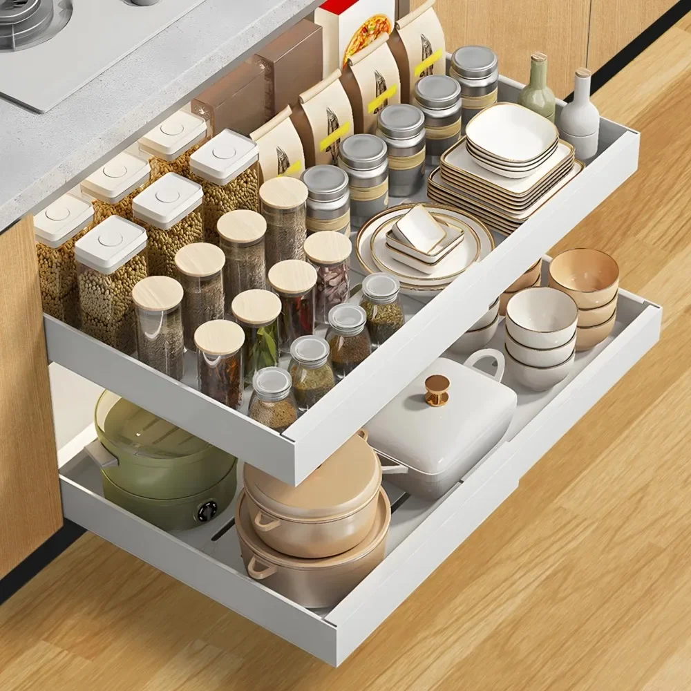 1PCS Pull Out Cabinet Organizer For Kitchen Adjustable Silent Slide Out Cabinets Organizers Extendable Kitchen Seasoning Shelf