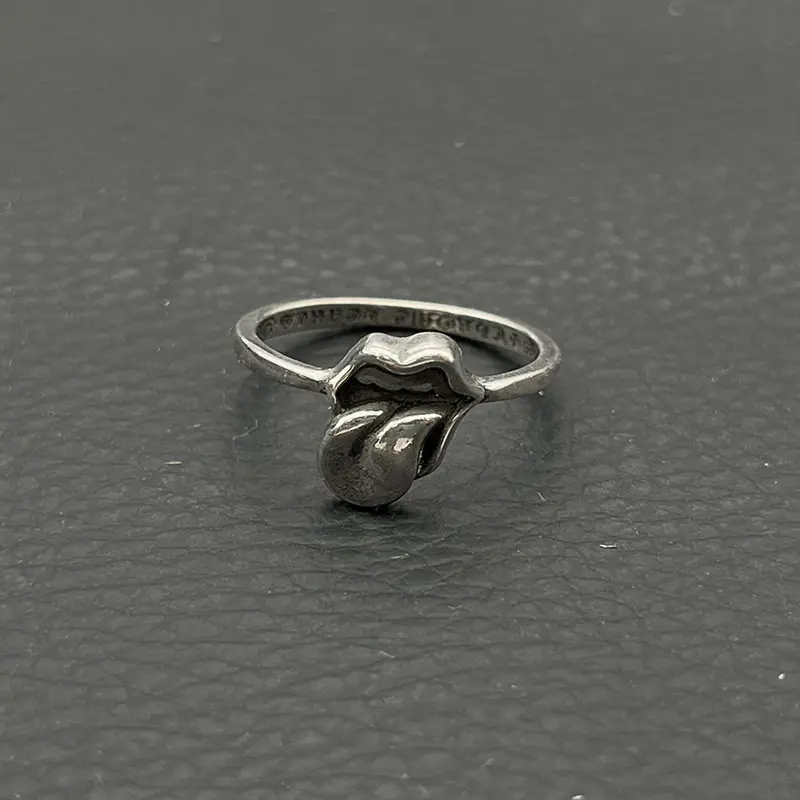 

S925 sterling silver high-end retro big tongue ring for men and women, niche high-end stacking and old-fashioned