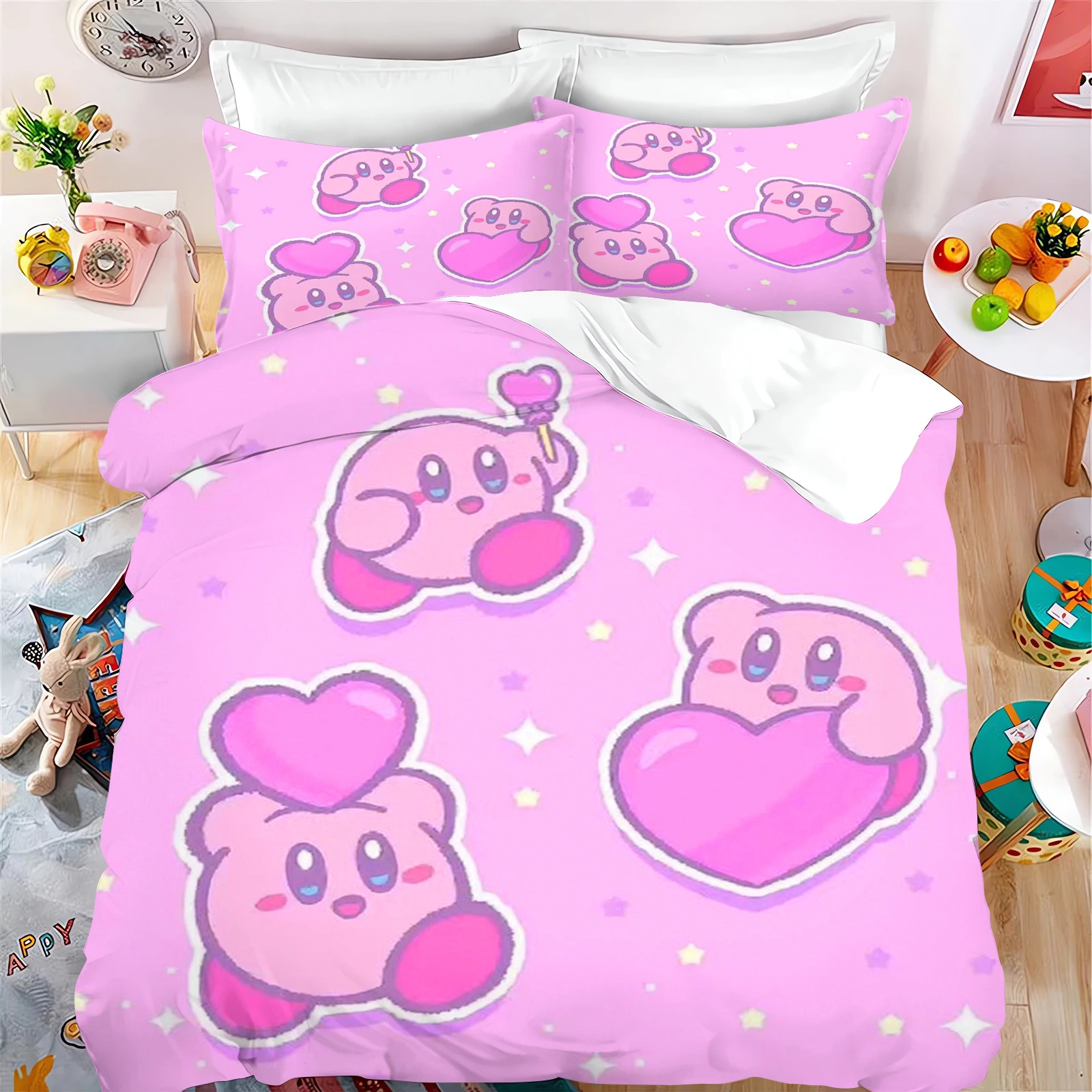 Kirby Quilt Duvet Bedding Set 3D Children'S Set Cover King Size Covers Children Printed 100% Polyester