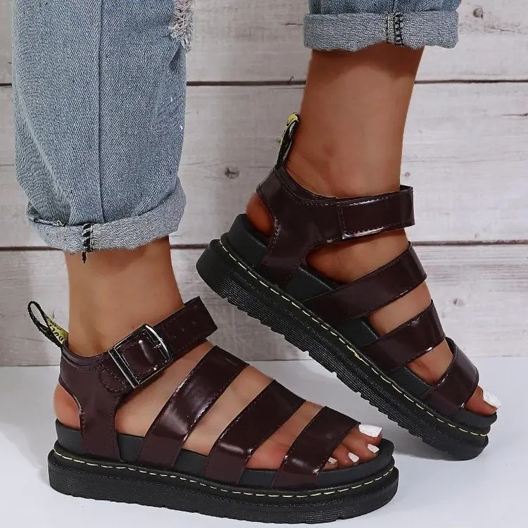 2024 New Luxury Summer Women Sandals Buckle Casual Beach Shoes Thick Bottom Big Size Flat Martin Sandals Minimalist design Shoes