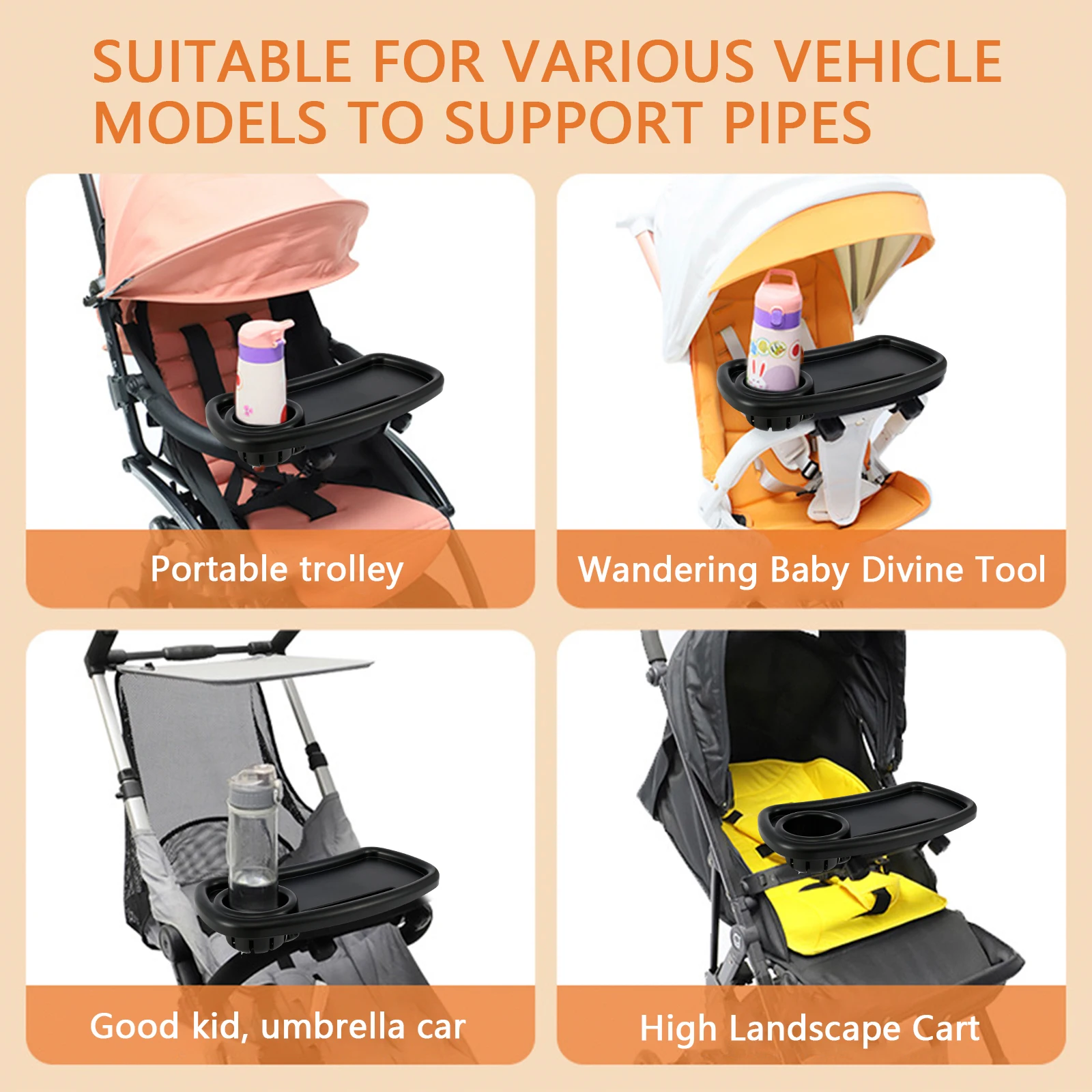 Nampan Camilan Kereta Dorong dengan Tempat Cangkir Nampan Makanan Kereta Dorong Universal Nampan Camilan Bayi yang Dapat Dilepas dengan Gesper dan Pengait yang Dapat Disesuaikan